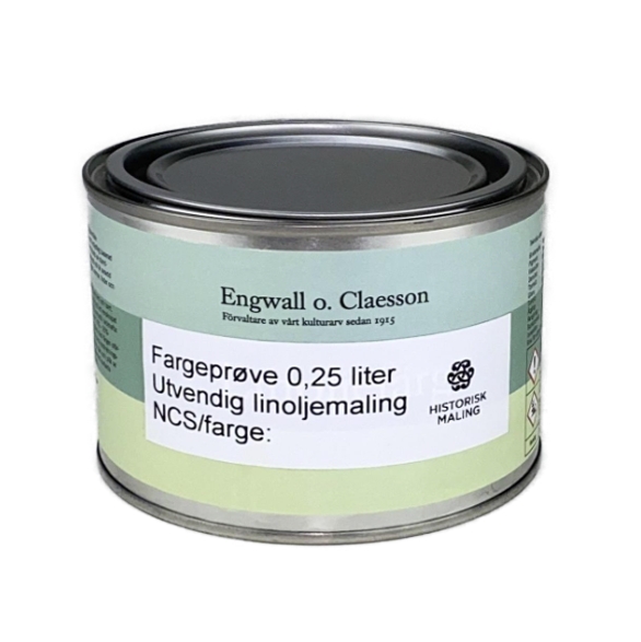 En liten boks med 0,25 l linoljemaling i ønsket farge